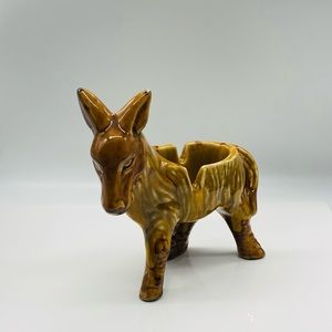Vintage MCM Ceramic Pottery Donkey Ashtray Brown